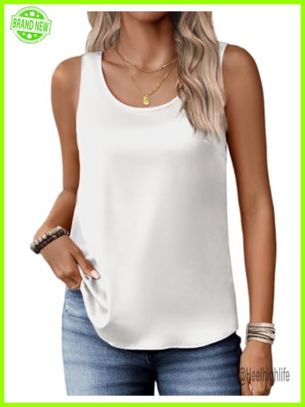 Satin Silk Tank Top Scoop Neck Sleeveless Camisole